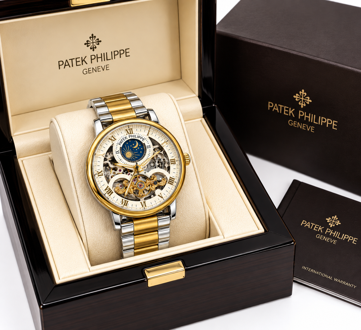 Patek Philippe Style Skeleton Watch – Two-Tone Gold & Silver | Luxury Men’s Watch