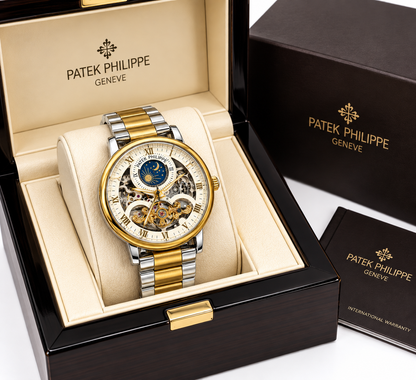 Patek Philippe Style Skeleton Watch – Two-Tone Gold & Silver | Luxury Men’s Watch