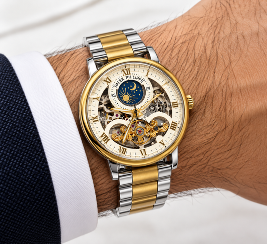Patek Philippe Style Skeleton Watch – Two-Tone Gold & Silver | Luxury Men’s Watch