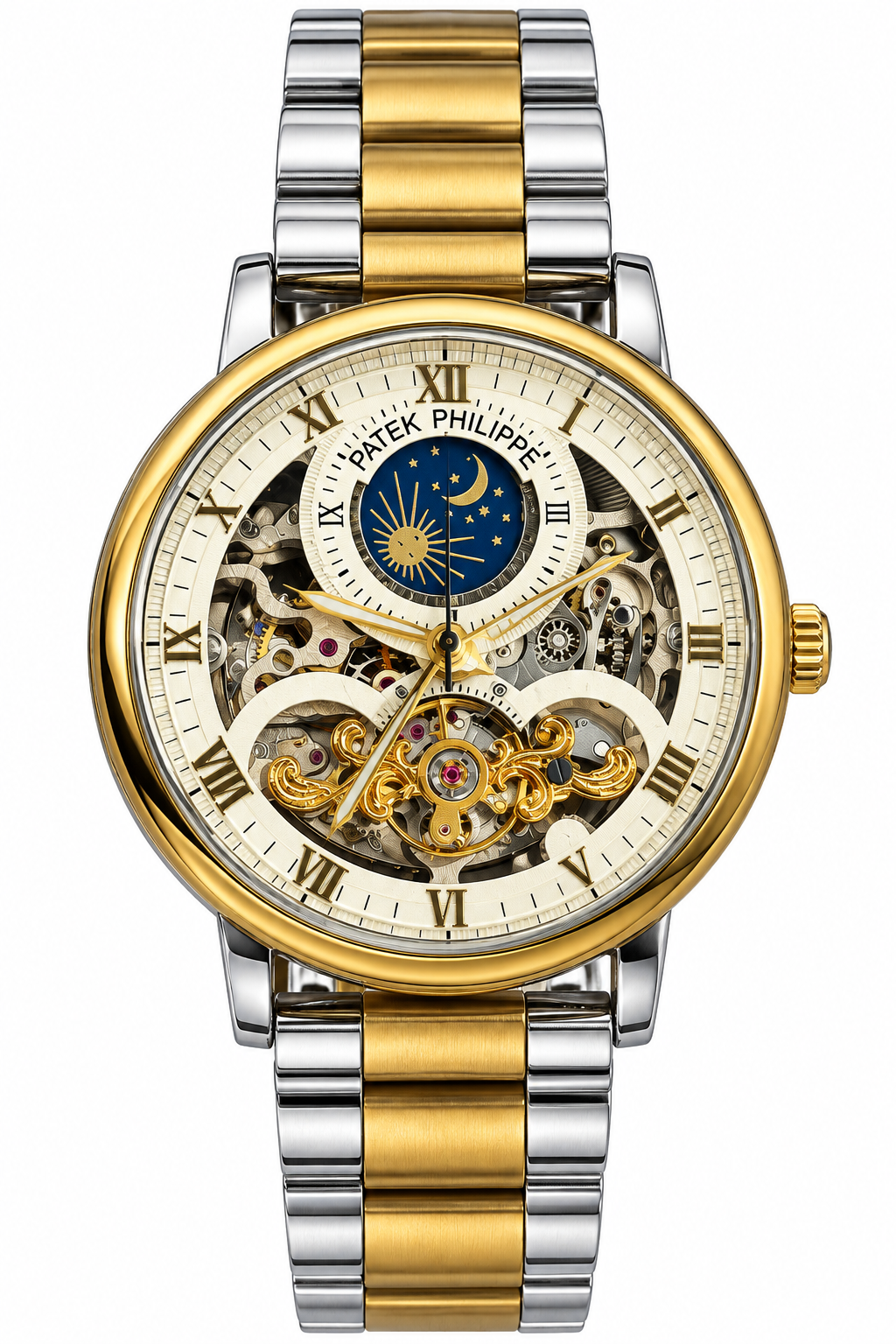 Patek Philippe Style Skeleton Watch – Two-Tone Gold & Silver | Luxury Men’s Watch