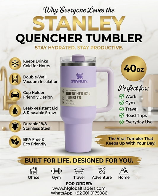 Lavender Quencher H2.0 Tumbler – 40 oz Insulated Stainless Steel Travel Mug with Handle & Straw Lid