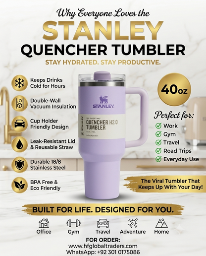 Stanley Quencher H2.0 FlowState™ Tumbler – Premium Stainless Steel Insulated Tumbler With Straw | Lavender