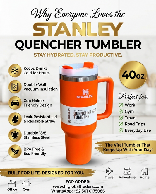 Orange Quencher H2.0 Tumbler – 40 oz Insulated Stainless Steel Travel Mug with Handle & Straw Lid