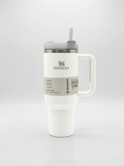 White Stanley Quencher H2.0 Tumbler – 40 oz Insulated Stainless Steel Travel Mug with Handle & Straw Lid