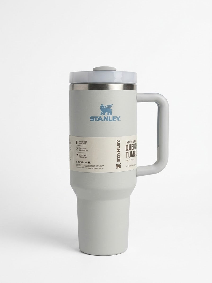 Matte Grey Quencher H2.0 Tumbler – 40 oz Insulated Stainless Steel Travel Mug with Handle & Straw Lid