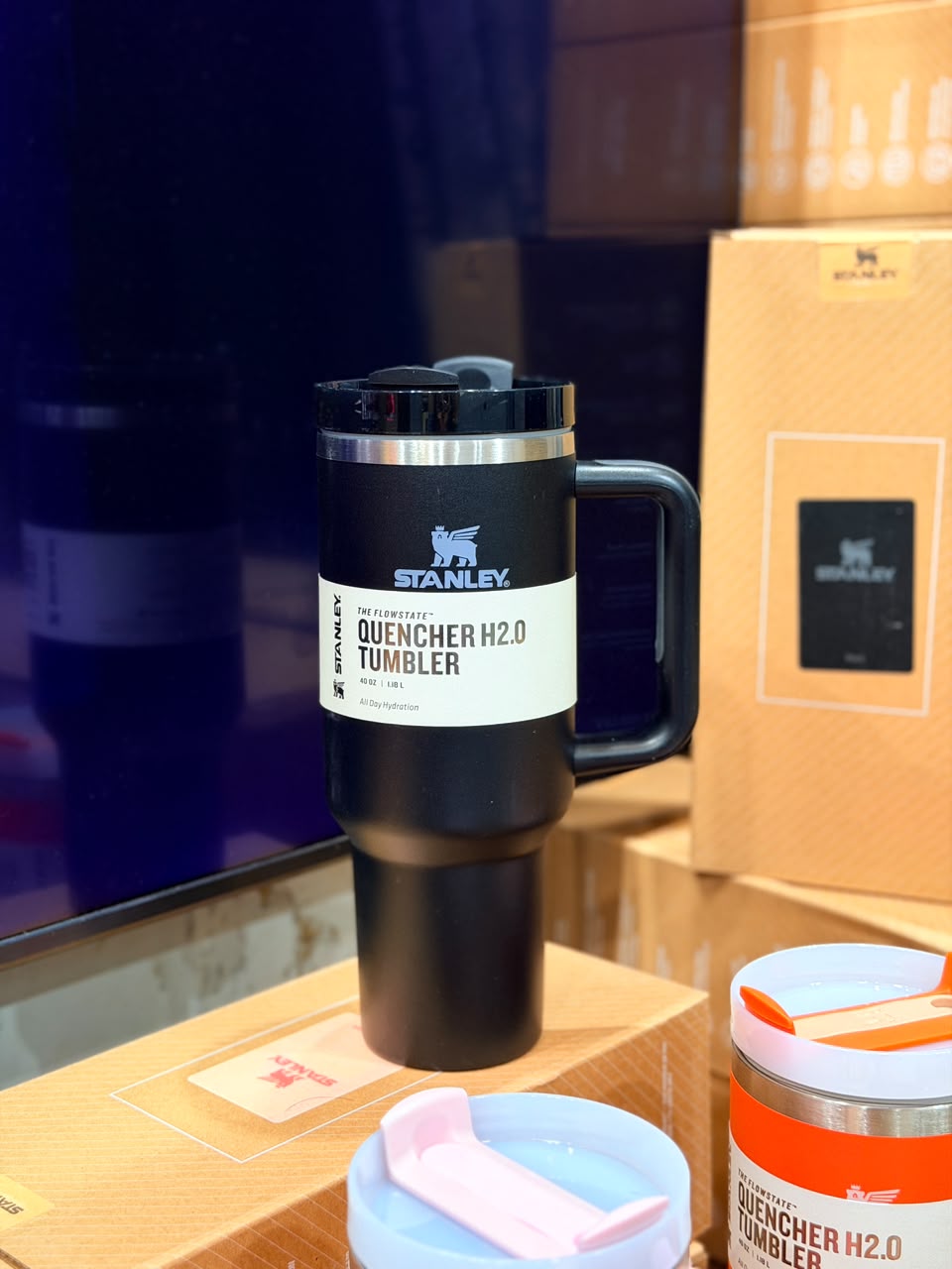 Matte Black Quencher H2.0 Tumbler – 40 oz Insulated Stainless Steel Travel Mug with Handle & Straw Lid