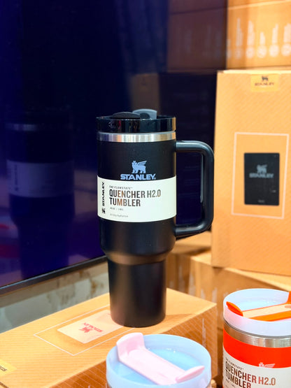 Matte Black Quencher H2.0 Tumbler – 40 oz Insulated Stainless Steel Travel Mug with Handle & Straw Lid