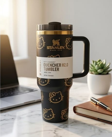 Stanley x Hello Kitty Quencher H2.0 Tumbler – 40 oz Insulated Stainless Steel Travel Mug with Handle & Straw Lid