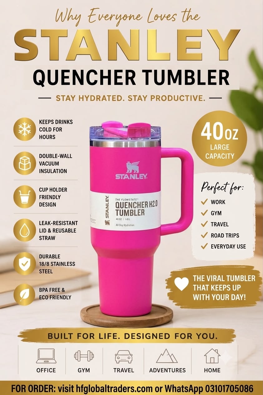 Hot Pink Quencher H2.0 Tumbler – 40 oz Insulated Stainless Steel Travel Mug with Handle & Straw Lid