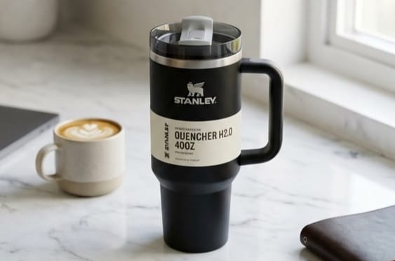Matte Black Quencher H2.0 Tumbler – 40 oz Insulated Stainless Steel Travel Mug with Handle & Straw Lid