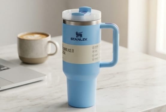Sky Blue Quencher H2.0 Tumbler – 40 oz Insulated Stainless Steel Travel Mug with Handle & Straw Lid