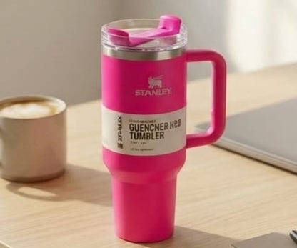Hot Pink Quencher H2.0 Tumbler – 40 oz Insulated Stainless Steel Travel Mug with Handle & Straw Lid