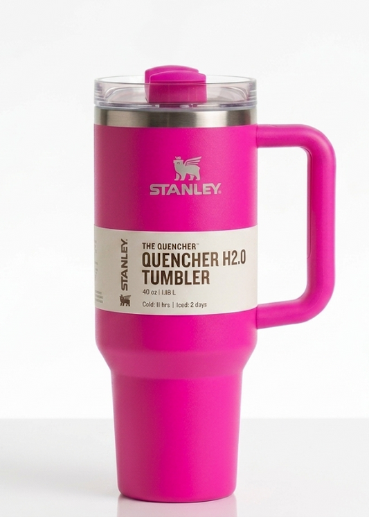 Hot Pink Quencher H2.0 Tumbler – 40 oz Insulated Stainless Steel Travel Mug with Handle & Straw Lid